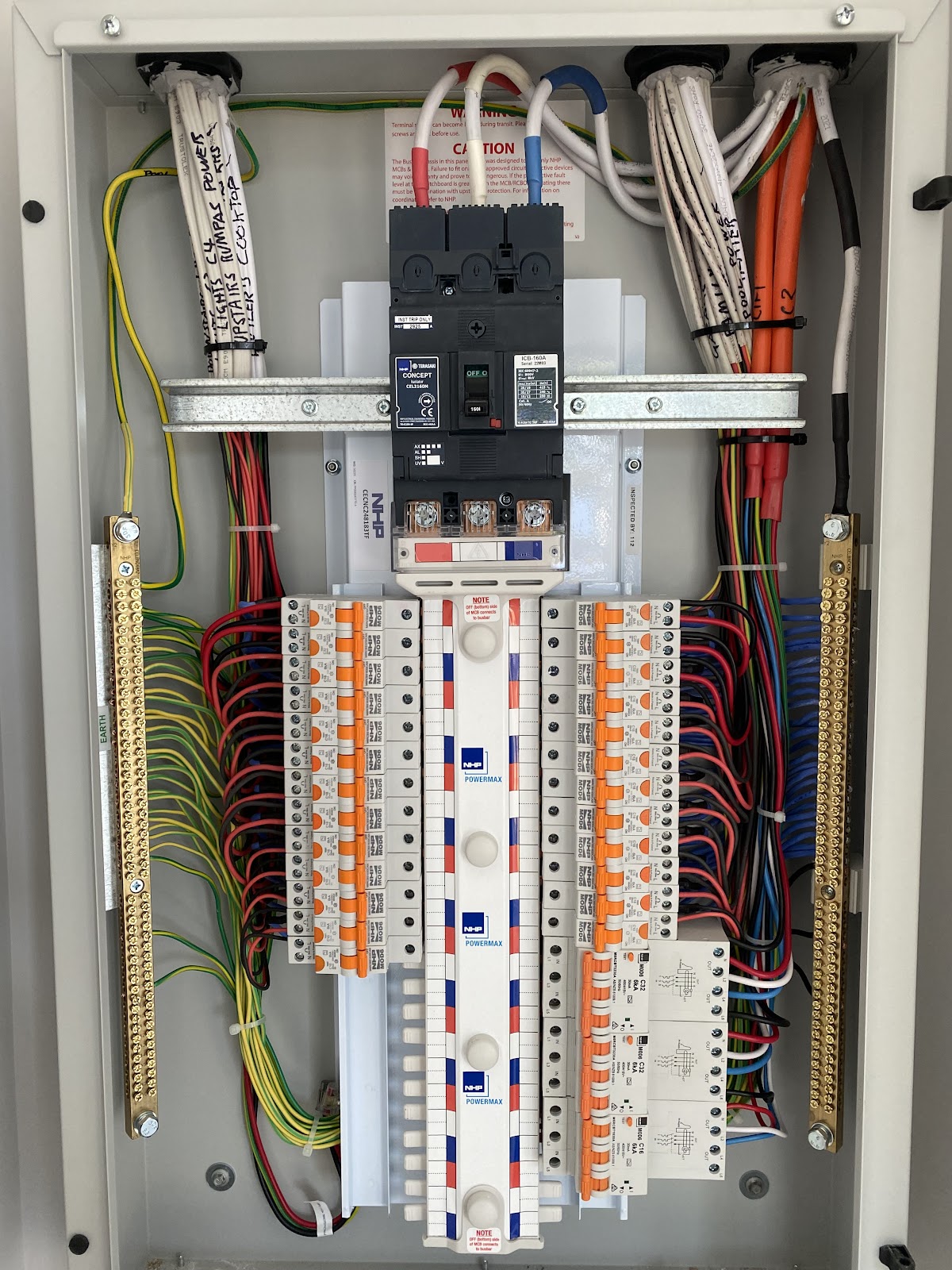 A new switchboard with neatly run and labelled cabling